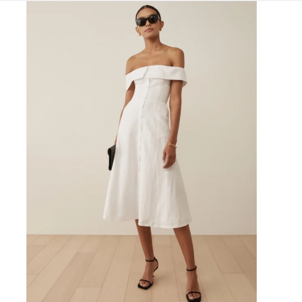 Reformation Adriel Linen off shoulder Dress